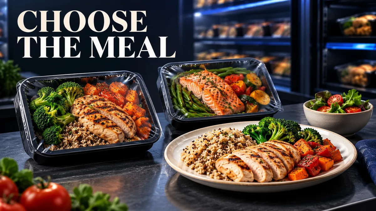 وجبتان جاهزتان بجوار طبق خضار تحت عبارة CHOOSE THE MEAL.