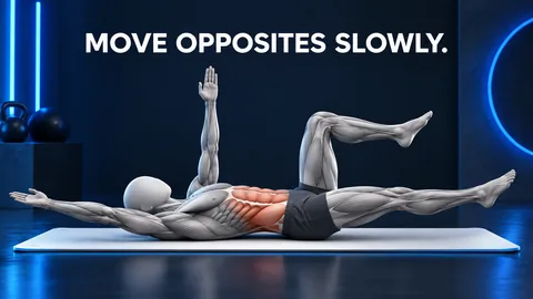 Gesichtslose Figur auf einer Matte mit den englischen Worten MOVE OPPOSITES SLOWLY.