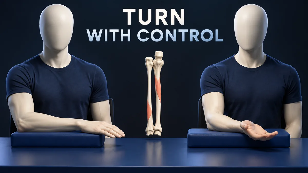 Twee gezichtsloze zittende figuren tonen beide posities naast de Engelse tekst TURN WITH CONTROL.