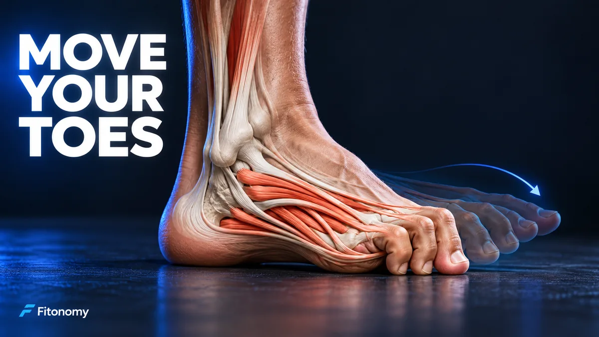 Anatomische voet met gegronde hiel en zacht gebogen tenen naast ontspannen positie en MOVE YOUR TOES.