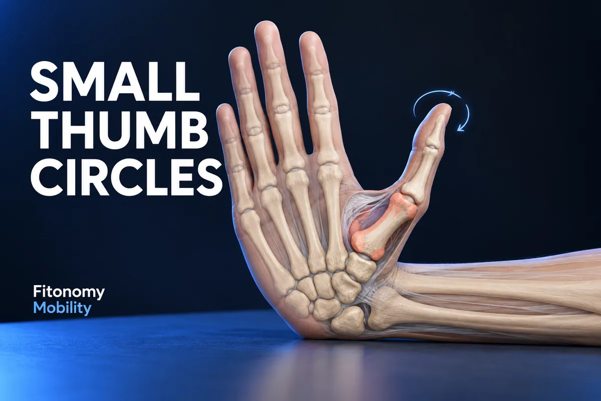 Mano anatomica sostenuta con base del pollice evidenziata e SMALL THUMB CIRCLES.