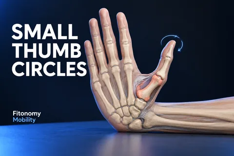 Mano anatomica sostenuta con base del pollice evidenziata e SMALL THUMB CIRCLES.