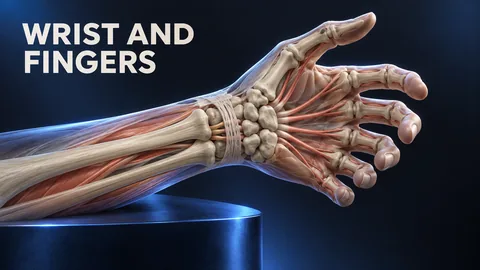 Polso e mano anatomici rilassati con percorsi tendinei e WRIST AND FINGERS